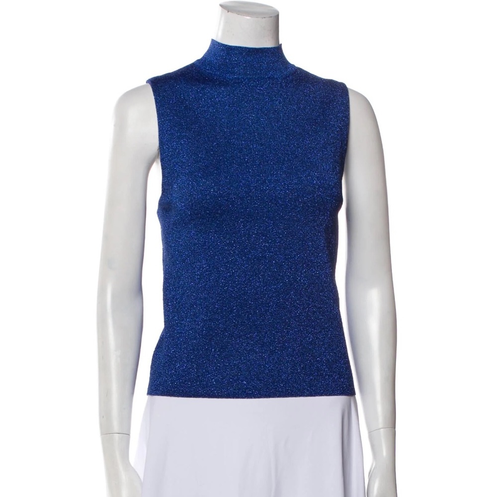 Alice + Olivia mock neck sleeveless top in sparkle blue